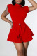 Red Casual Solid Patchwork Fold O Neck Sleeveless Two Pieces