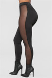 Black Fashion Sexy Casual Solid Split Joint See-through Skinny High Waist Pencil Trousers