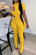 Yellow Sexy Solid Hollowed Out Patchwork O Neck Short Sleeve Two Pieces