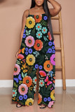 White Casual Print Patchwork Spaghetti Strap Straight Jumpsuits