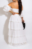 Yellow Sexy Solid Patchwork Flounce Fold Off the Shoulder Two Pieces