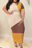 Yellow Fashion Casual Solid Split Joint Hooded Collar Short Sleeve Dress Plus Size Dresses