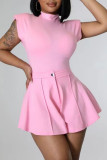 Pink Casual Solid Patchwork Fold O Neck Sleeveless Two Pieces