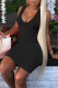 Black Casual Solid Patchwork V Neck Pencil Skirt Dresses
