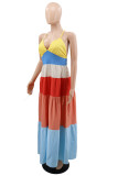 Colour Fashion Casual Solid Patchwork Backless Cross Straps Spaghetti Strap Long Dress