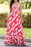 Red Sweet Print Patchwork Backless Halter A Line Dresses