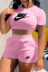 Pink Fashion Casual Print Backless O Neck Short Sleeve Two Pieces
