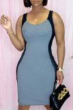 Red Sexy Solid Patchwork O Neck Pencil Skirt Dresses