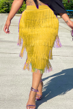Purple Fashion Solid Tassel Straight Mid Waist Straight Solid Color Bottoms