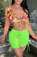 Orange Fashion Sexy Print Bandage V Neck Short Sleeve Two Pieces