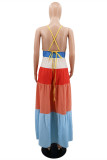 Colour Fashion Casual Solid Patchwork Backless Cross Straps Spaghetti Strap Long Dress