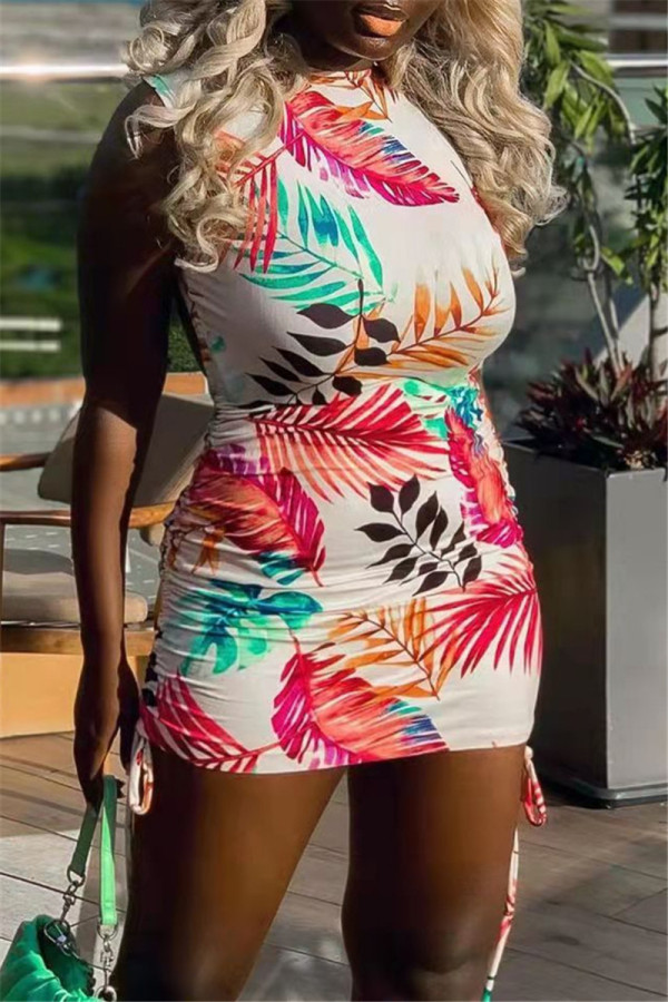 Red Fashion Casual Print Bandage O Neck Sleeveless Dress