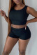 Black Casual Sportswear Solid Patchwork O Neck Sleeveless Two Pieces