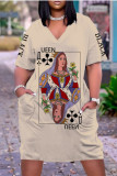 White Fashion Casual Print Basic V Neck Short Sleeve Dress