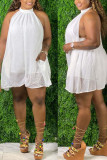 White Casual Solid Patchwork Backless Halter Straight Rompers