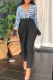 Blue Fashion Casual Print Leopard Patchwork V Neck Skinny Jumpsuits