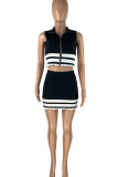 Green Casual Solid Patchwork Zipper Turndown Collar Sleeveless Two Pieces