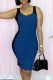 Deep Blue Sexy Solid Patchwork O Neck Pencil Skirt Dresses