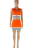 Green Casual Solid Patchwork Zipper Turndown Collar Sleeveless Two Pieces