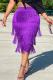 Purple Fashion Solid Tassel Straight Mid Waist Straight Solid Color Bottoms