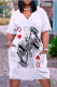White Fashion Casual Print Basic V Neck Short Sleeve Dress