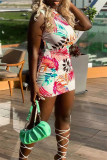 Red Fashion Casual Print Bandage O Neck Sleeveless Dress