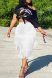 Purple Fashion Solid Tassel Straight Mid Waist Straight Solid Color Bottoms