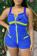 Blue Fashion Casual Print Patchwork Spaghetti Strap Rompers