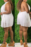 White Casual Solid Patchwork Backless Halter Straight Rompers