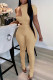 Khaki Sexy Solid Hollowed Out Patchwork O Neck Short Sleeve Two Pieces