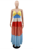 Colour Fashion Casual Solid Patchwork Backless Cross Straps Spaghetti Strap Long Dress