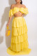 Yellow Sexy Solid Patchwork Flounce Fold Off the Shoulder Two Pieces