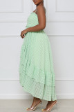 Green Fashion Casual Plaid Patchwork Backless Spaghetti Strap Irregular Dress