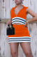 Tangerine Red Casual Solid Patchwork Zipper Turndown Collar Sleeveless Two Pieces