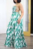 Red Sweet Print Patchwork Backless Halter A Line Dresses