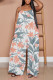 White Casual Print Patchwork Spaghetti Strap Straight Jumpsuits