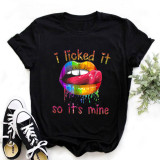 Grey Fashion Print Lips Printed Patchwork Letter O Neck T-Shirts