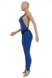 Blue Sexy Solid Backless Spaghetti Strap Skinny Jumpsuits