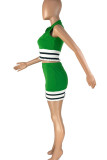Green Casual Solid Patchwork Zipper Turndown Collar Sleeveless Two Pieces