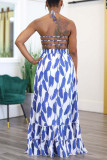 Red Sweet Print Patchwork Backless Halter A Line Dresses