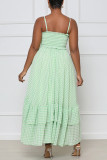Green Fashion Casual Plaid Patchwork Backless Spaghetti Strap Irregular Dress