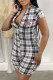 Black And White Fashion Casual Plaid Patchwork O Neck Rompers