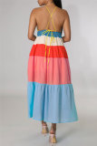 Colour Fashion Casual Solid Patchwork Backless Cross Straps Spaghetti Strap Long Dress