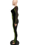 Black Sexy Solid Patchwork O Neck Regular Jumpsuits