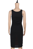 Red Sexy Solid Patchwork O Neck Pencil Skirt Dresses