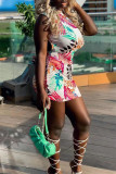 Red Fashion Casual Print Bandage O Neck Sleeveless Dress