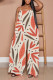 Tangerine Red Casual Print Patchwork Spaghetti Strap Straight Jumpsuits