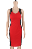 Red Sexy Solid Patchwork O Neck Pencil Skirt Dresses