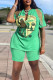 Green Casual Street Print Tassel Patchwork V Neck Short Sleeve Two Pieces