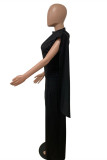 Black Fashion Casual Solid Patchwork Half A Turtleneck Regular Jumpsuits
